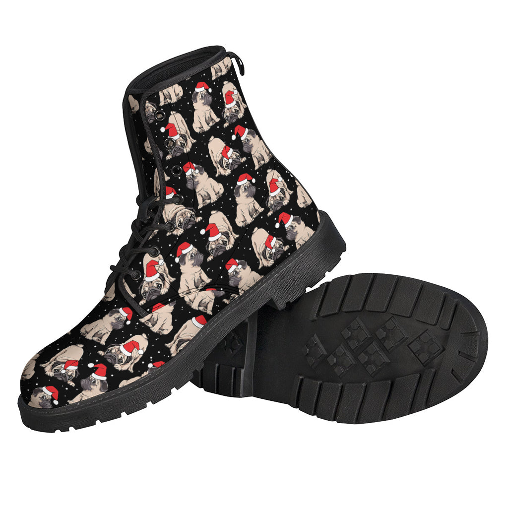 Funky Santa Pug Pattern Leather Lightweight Boots for Hippies - 2