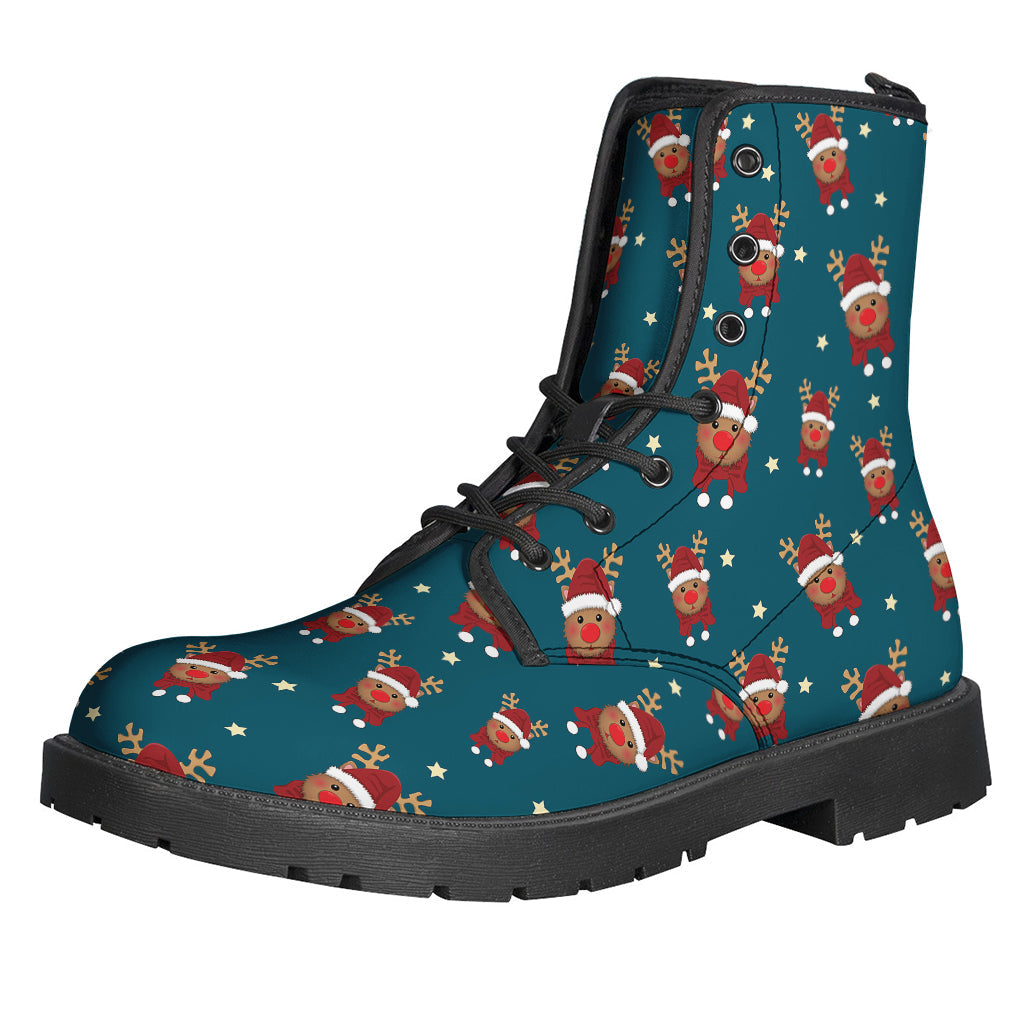 Groovy Santa Reindeer Pattern Leather Boots for Stylish Hippies - 1