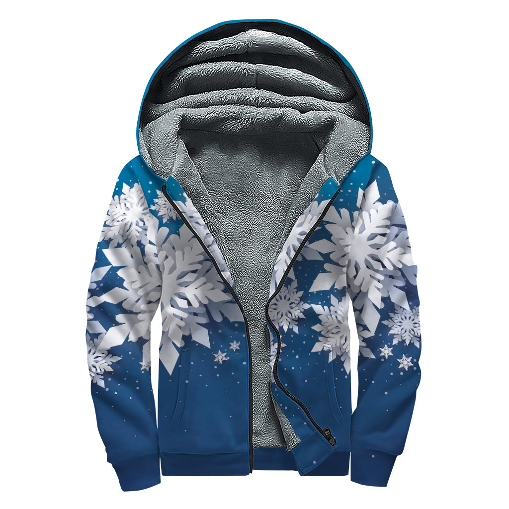 Christmas Snowflake Print Sherpa Lined Zip Up Hoodie for Groovy Hippies - 1