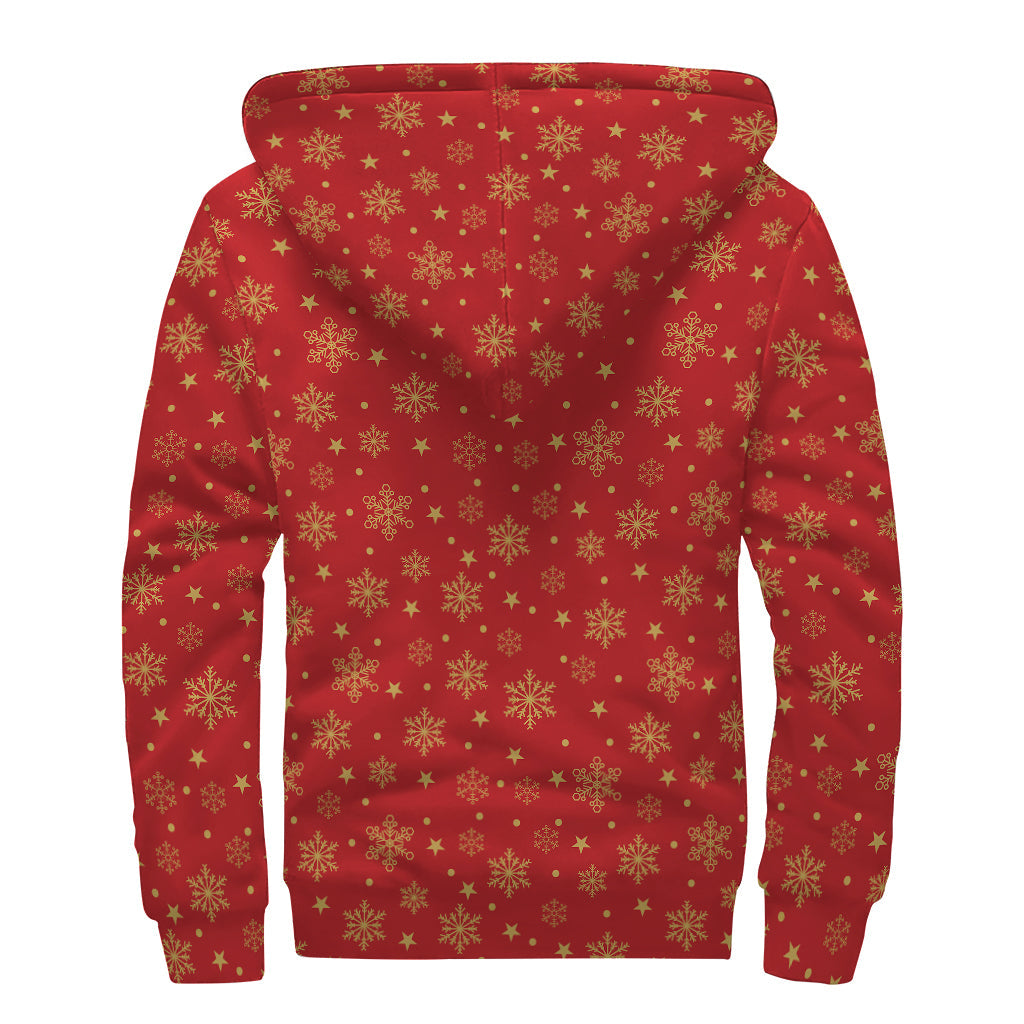 Christmas Snowflakes and Stars Print Sherpa Lined Zip Up Hoodie for Free Spirited Hippies - 2