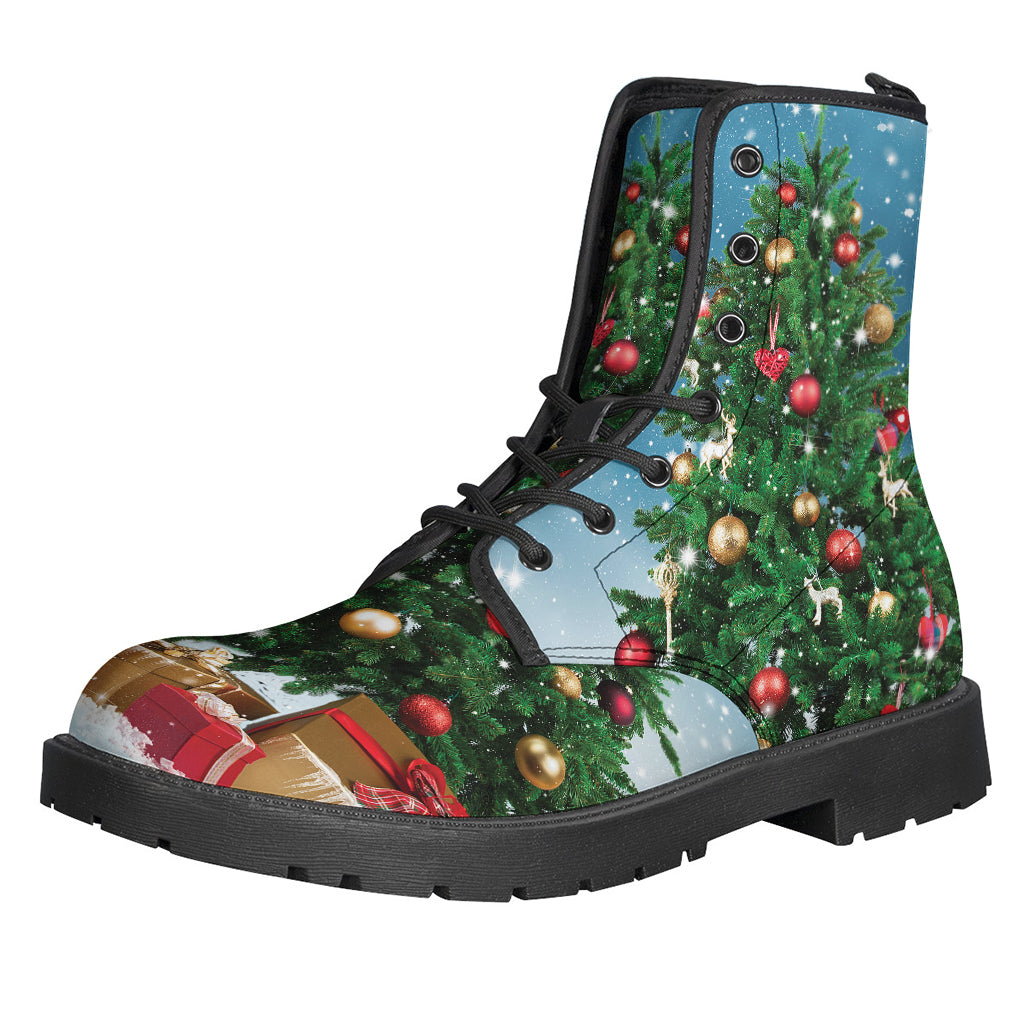 Celebrate the Season in Style with Christmas Tree and Snow Print Hippie Boots - 1