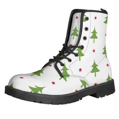 Groovy Christmas Tree and Star Pattern Leather Boots for Modern Hippies - 1