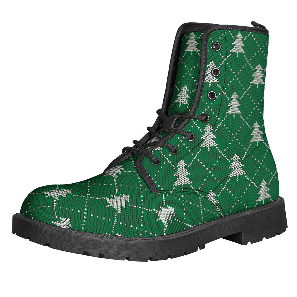 Christmas Tree Knitted Pattern Leather Lightweight Boots for the Bohemian Soul - 1