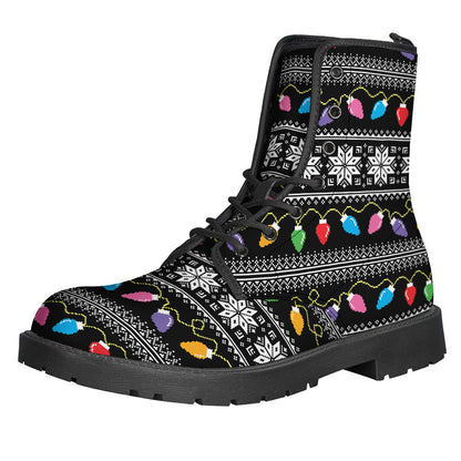 Boho Chic: Christmas Tree Lights Leather Boots for the Free-Spirited Hippie! - 1