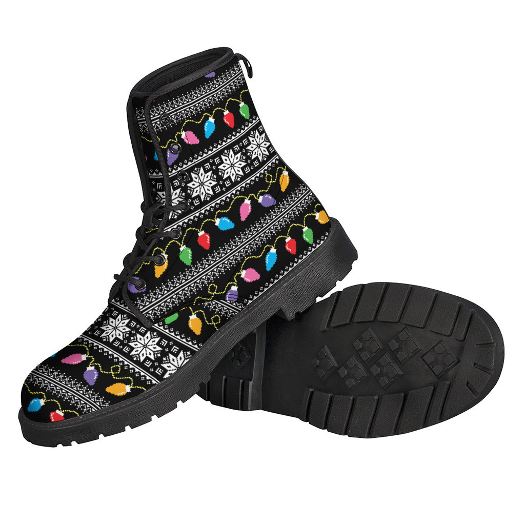 Boho Chic: Christmas Tree Lights Leather Boots for the Free-Spirited Hippie! - 2