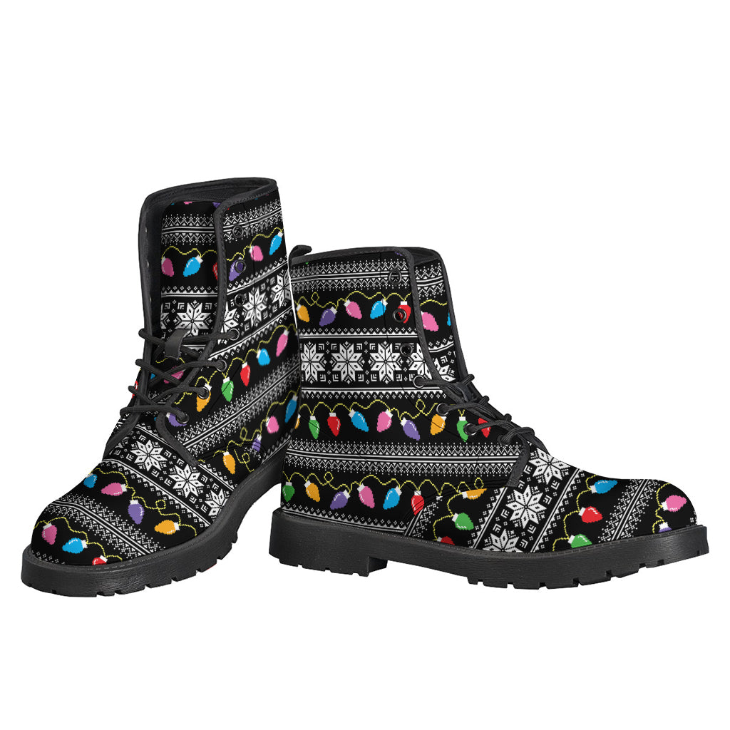 Boho Chic: Christmas Tree Lights Leather Boots for the Free-Spirited Hippie! - 3