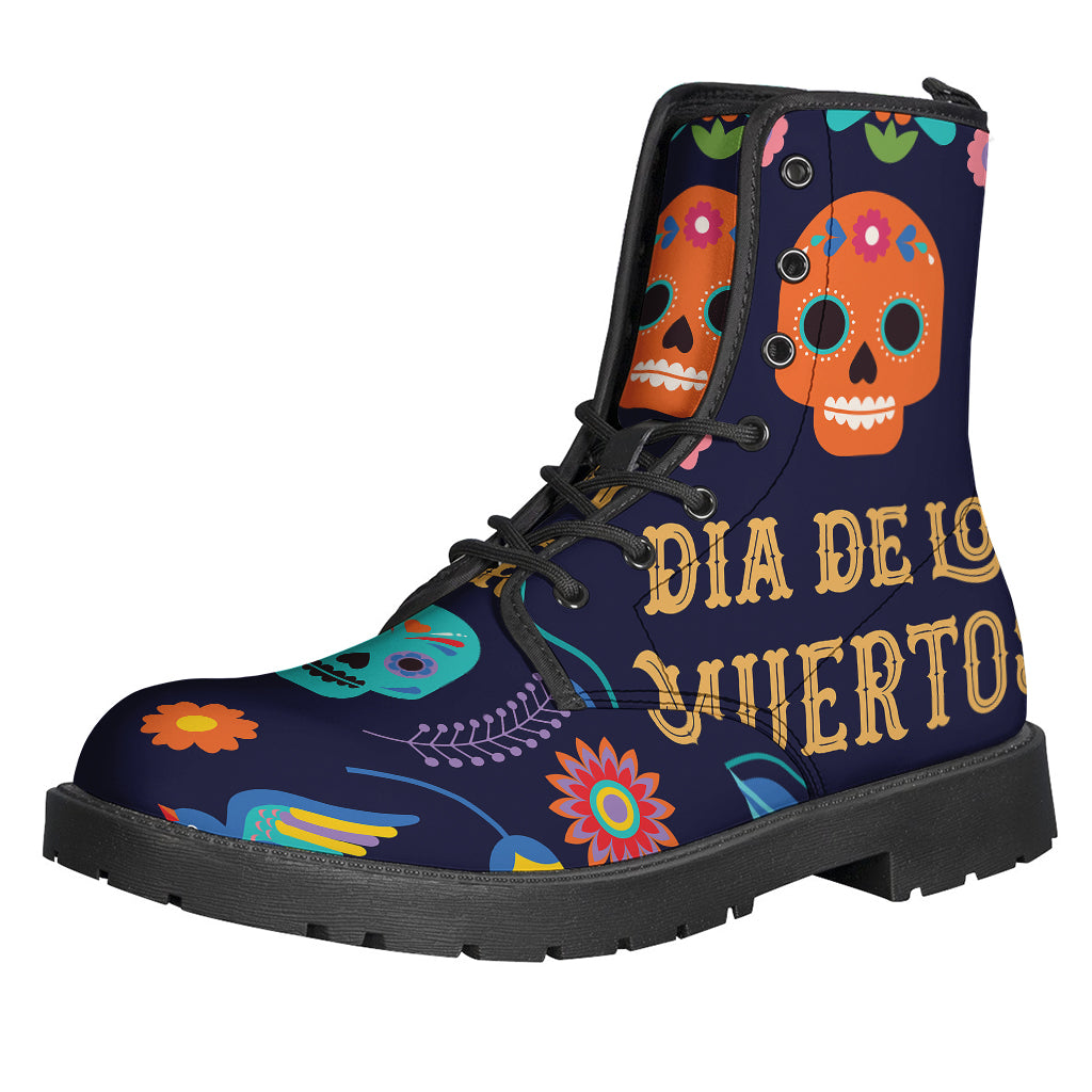 Boho Chic: Cinco de Mayo Day of the Dead Print Leather Boots for the Free-Spirited Hippie - 1