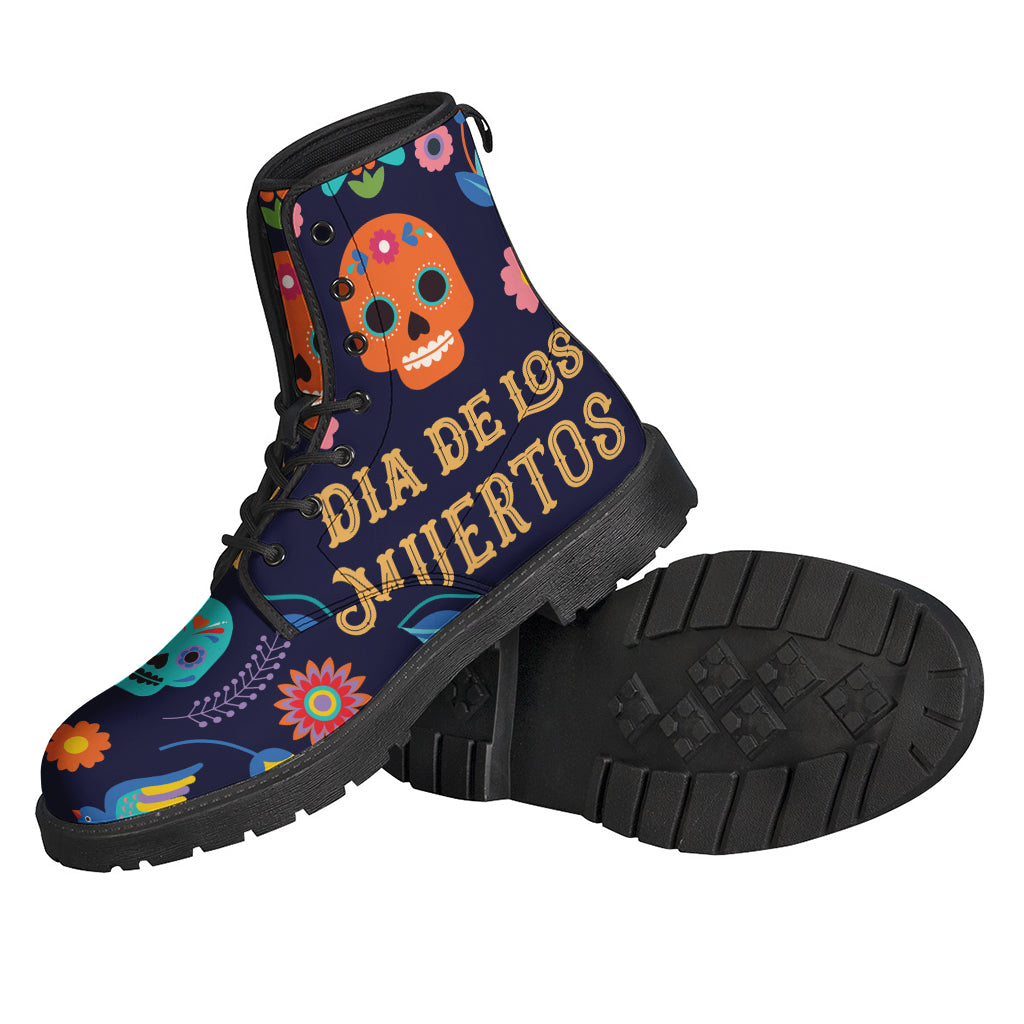 Boho Chic: Cinco de Mayo Day of the Dead Print Leather Boots for the Free-Spirited Hippie - 2