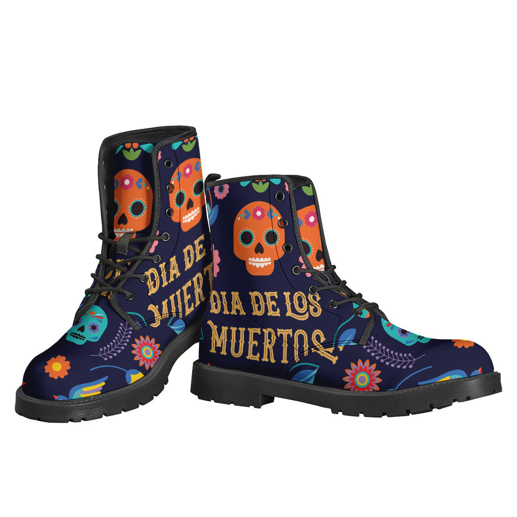 Boho Chic: Cinco de Mayo Day of the Dead Print Leather Boots for the Free-Spirited Hippie - 3