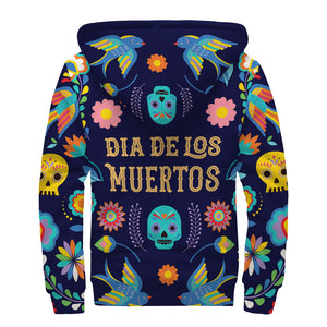 Emerald Blossoms - Cinco de Mayo Day Of The Dead Print Sherpa Lined Zip Up Hoodie For Groovy Hippies