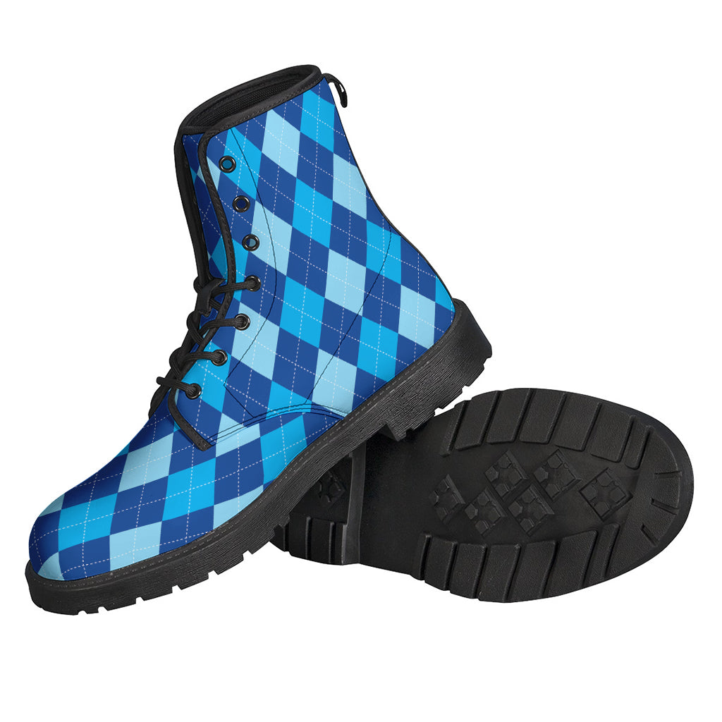 Groovy Vibes: Classic Blue Argyle Leather Lightweight Boots for Hippies - 2