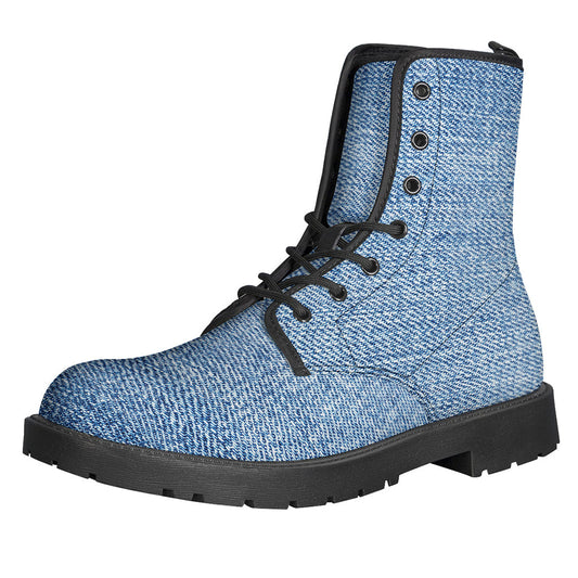 Groovy Denim Print Leather Boots for Fashionable Hippies - 1