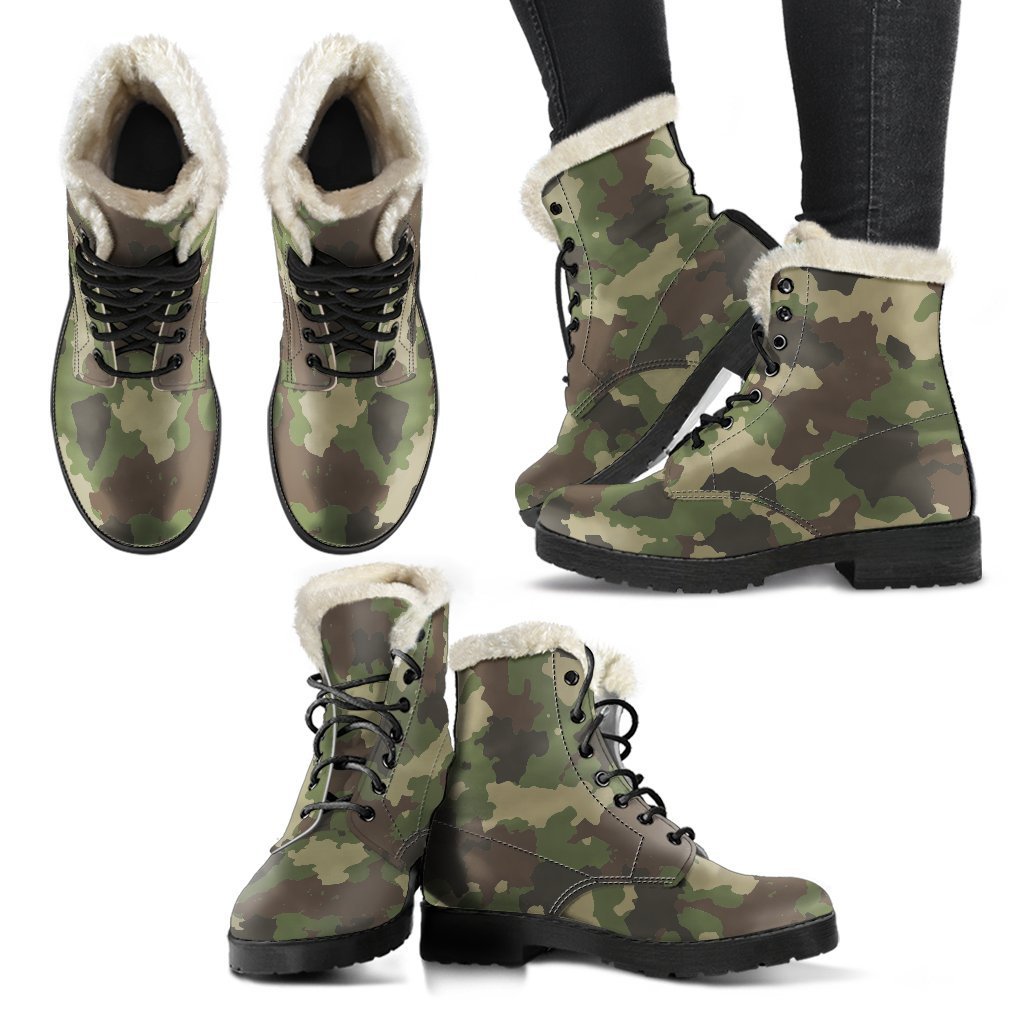 Groovy Green Camouflage Faux Fur Leather Boots for the Free-Spirited Hippie - 2