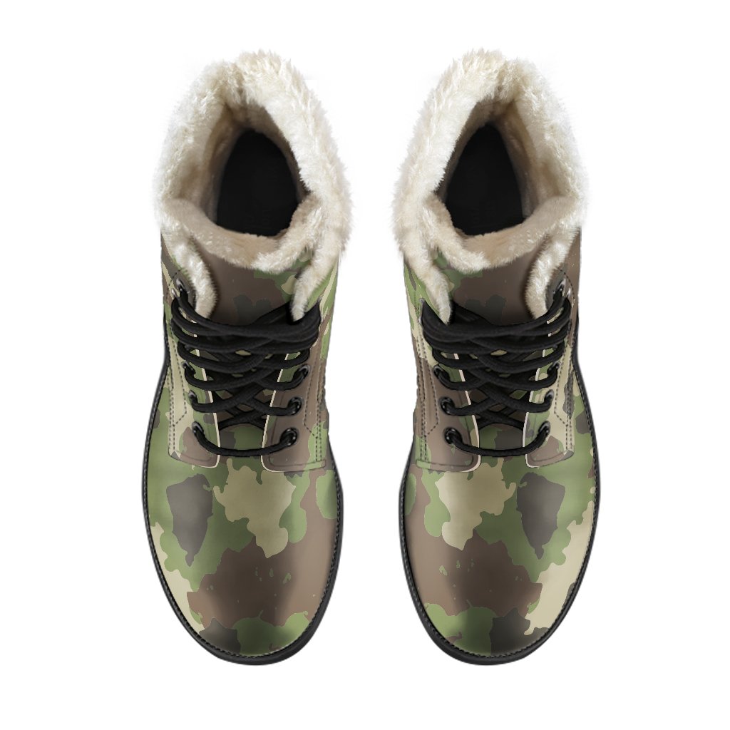 Groovy Green Camouflage Faux Fur Leather Boots for the Free-Spirited Hippie - 4