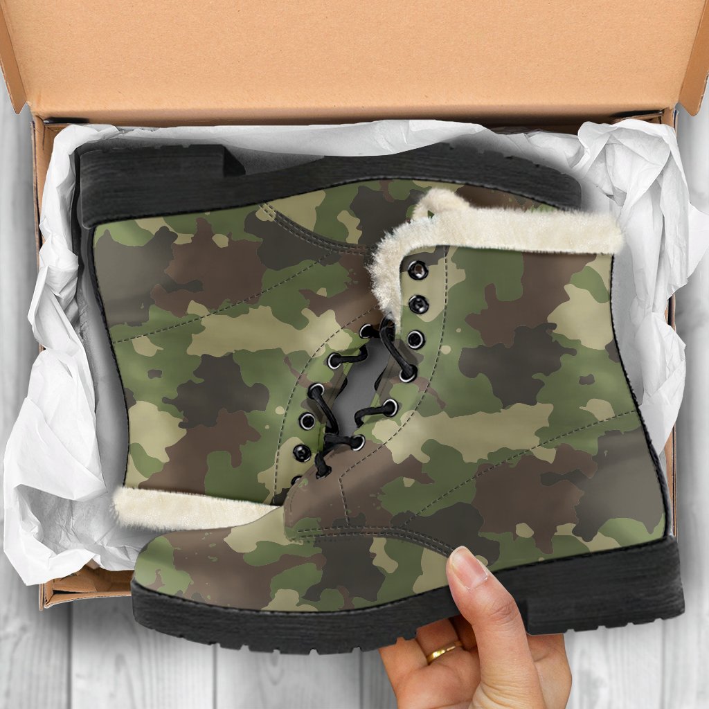 Groovy Green Camouflage Faux Fur Leather Boots for the Free-Spirited Hippie - 5