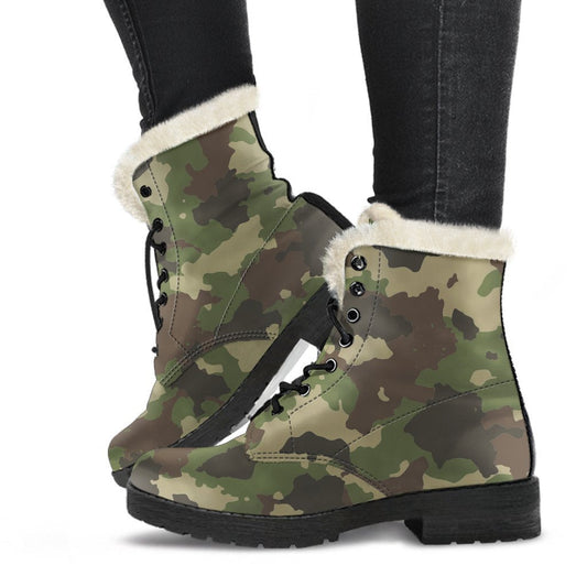 Groovy Green Camouflage Faux Fur Leather Boots for the Free-Spirited Hippie - 1