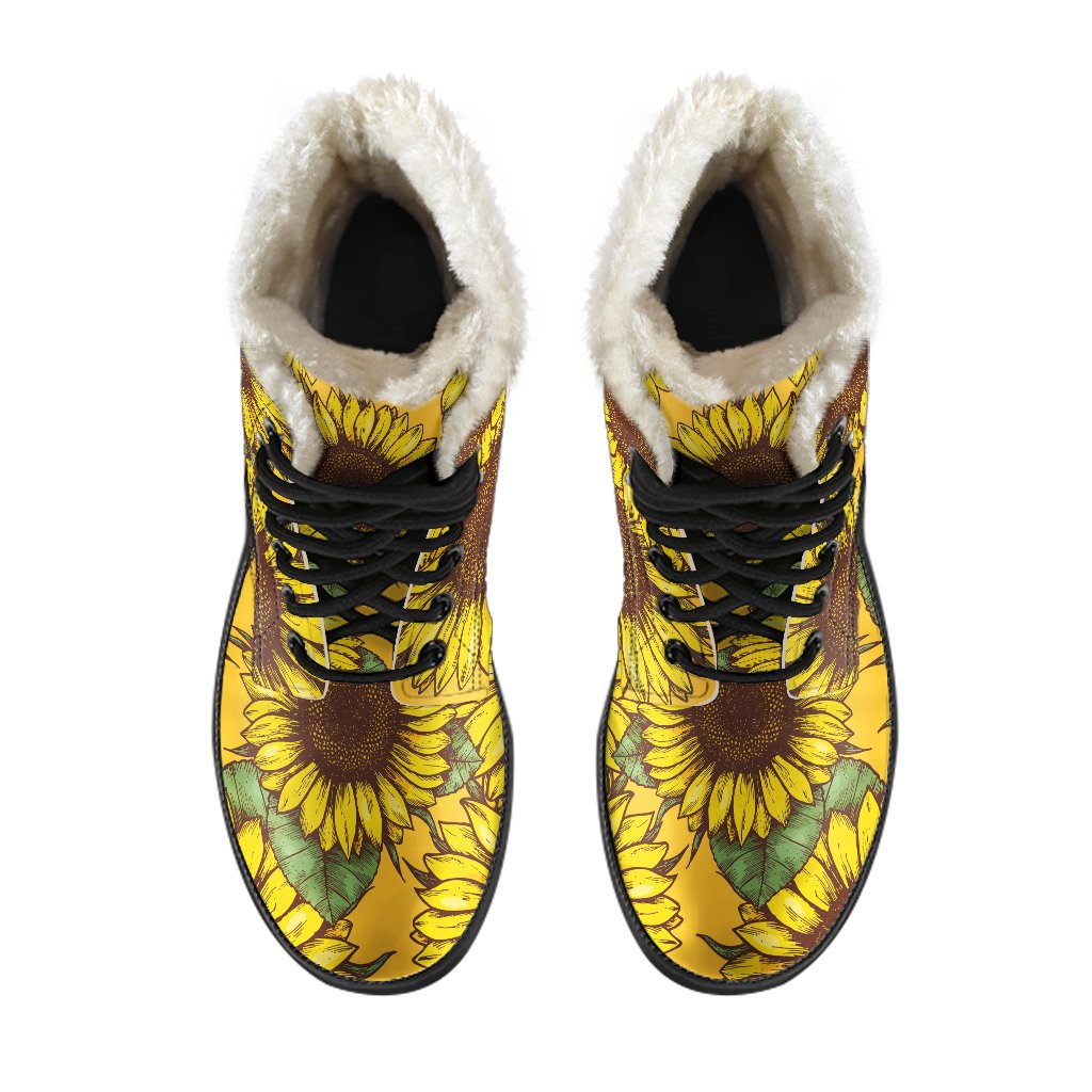 Sunflower Dream: Classic Faux Fur Leather Boots for Stylish Hippies - 4