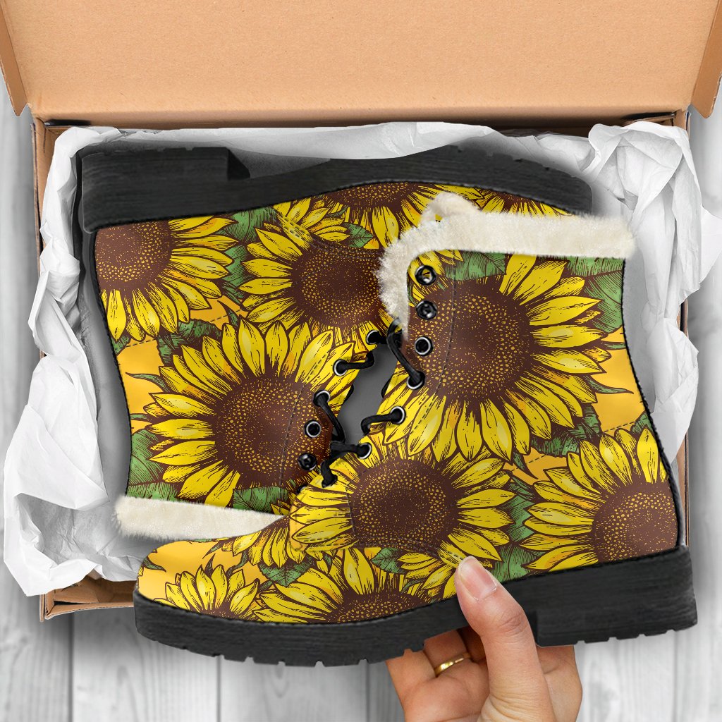 Sunflower Dream: Classic Faux Fur Leather Boots for Stylish Hippies - 5