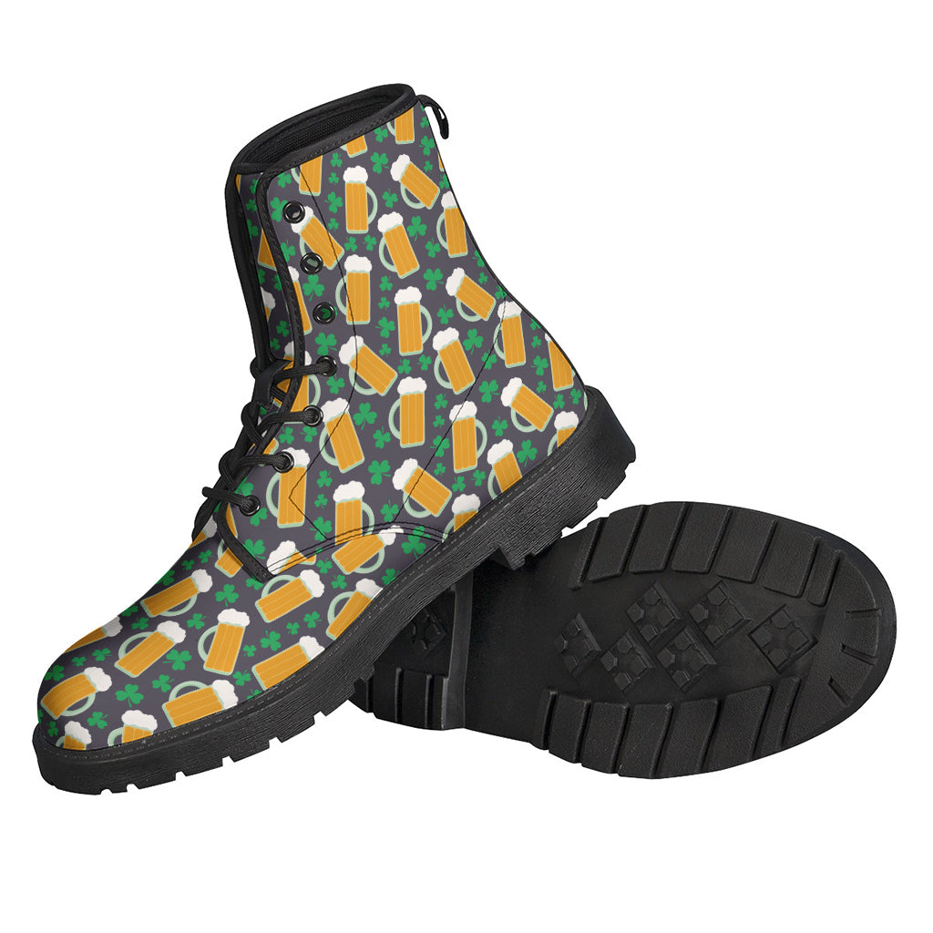 Stylish Hippies Rejoice: Clover and Beer St. Patrick's Day Print Leather Lightweight Boots - 2