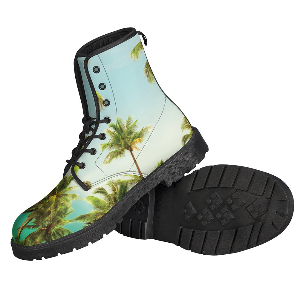 Cool and Casual: Coconut Tree Print Leather Boots for Hippies - 2