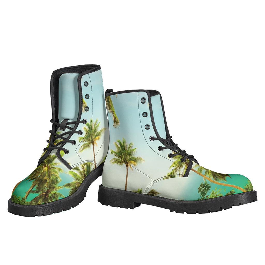 Cool and Casual: Coconut Tree Print Leather Boots for Hippies - 3