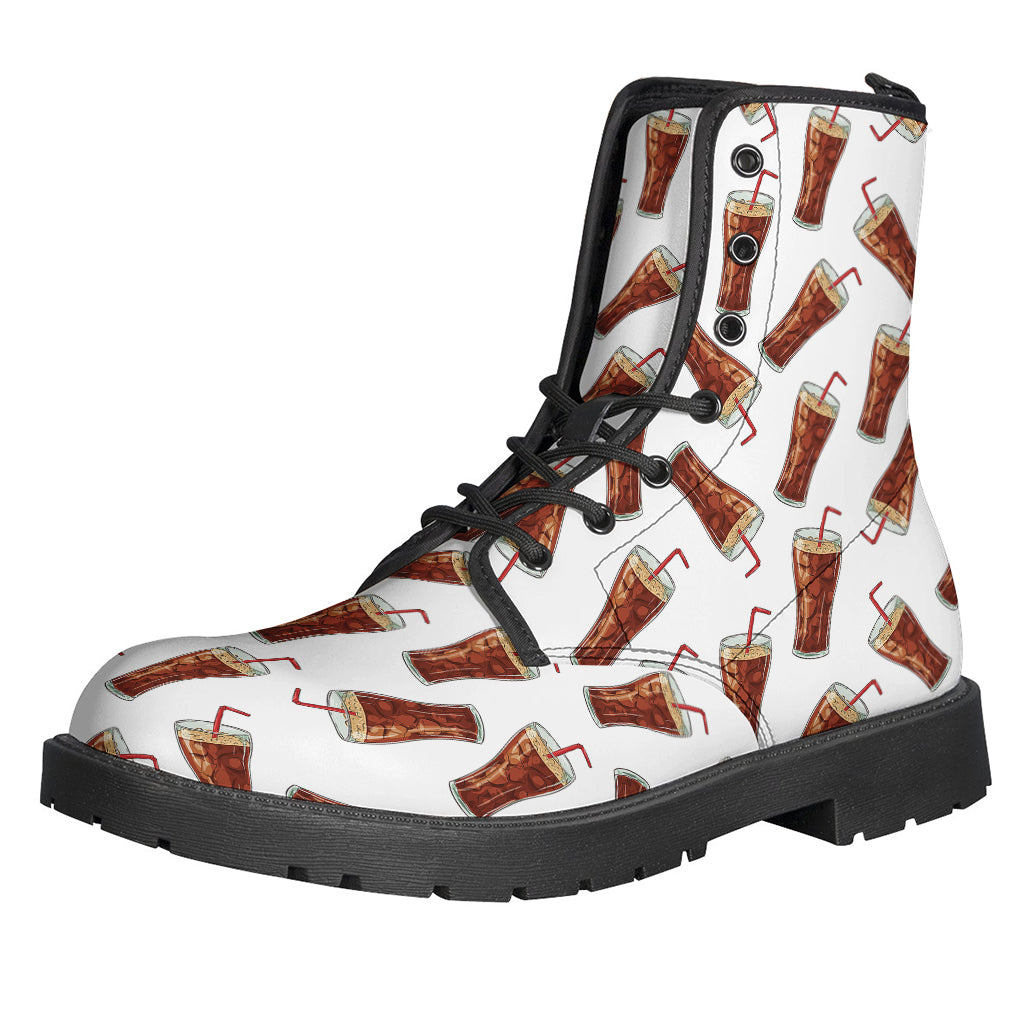 Groovy Vibes: Cola Pattern Print Leather Boots for the Free-Spirited Hippie - 1