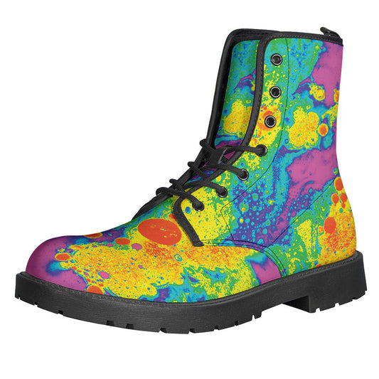 Groovy Vibes: Colorful Acid Melt Print Leather Boots for the Free-Spirited Hippie - 1