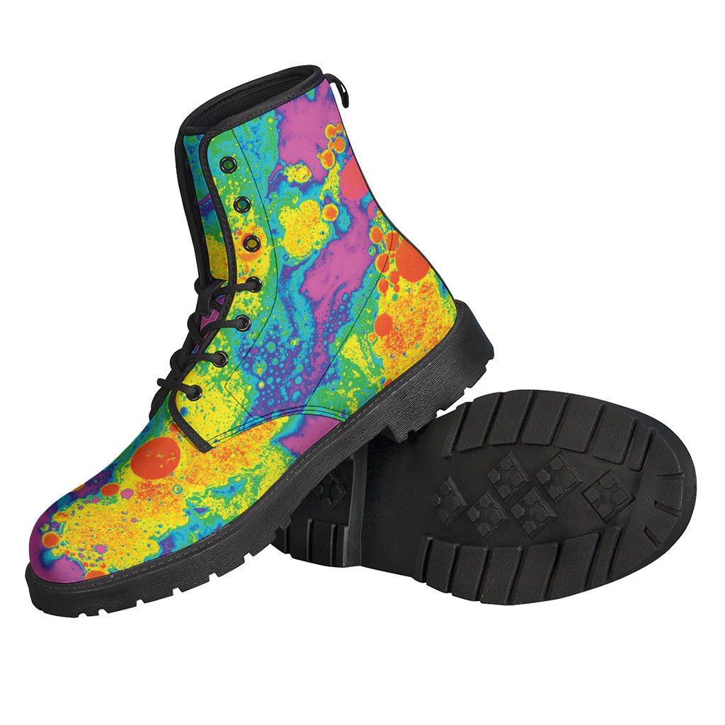 Groovy Vibes: Colorful Acid Melt Print Leather Boots for the Free-Spirited Hippie - 2