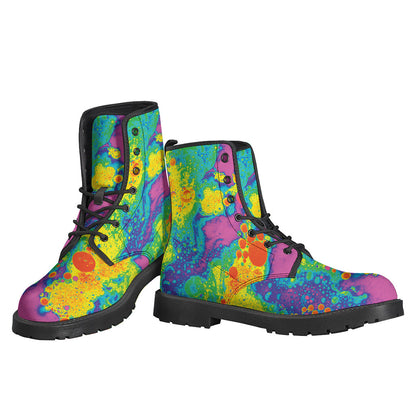 Groovy Vibes: Colorful Acid Melt Print Leather Boots for the Free-Spirited Hippie - 3