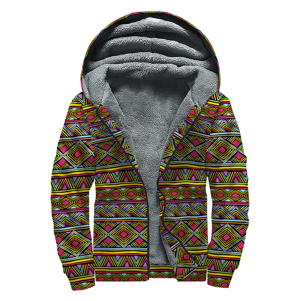 Colorful African-Inspired Sherpa Lined Zip Up Hoodie for the Free-Spirited Hippie - 1