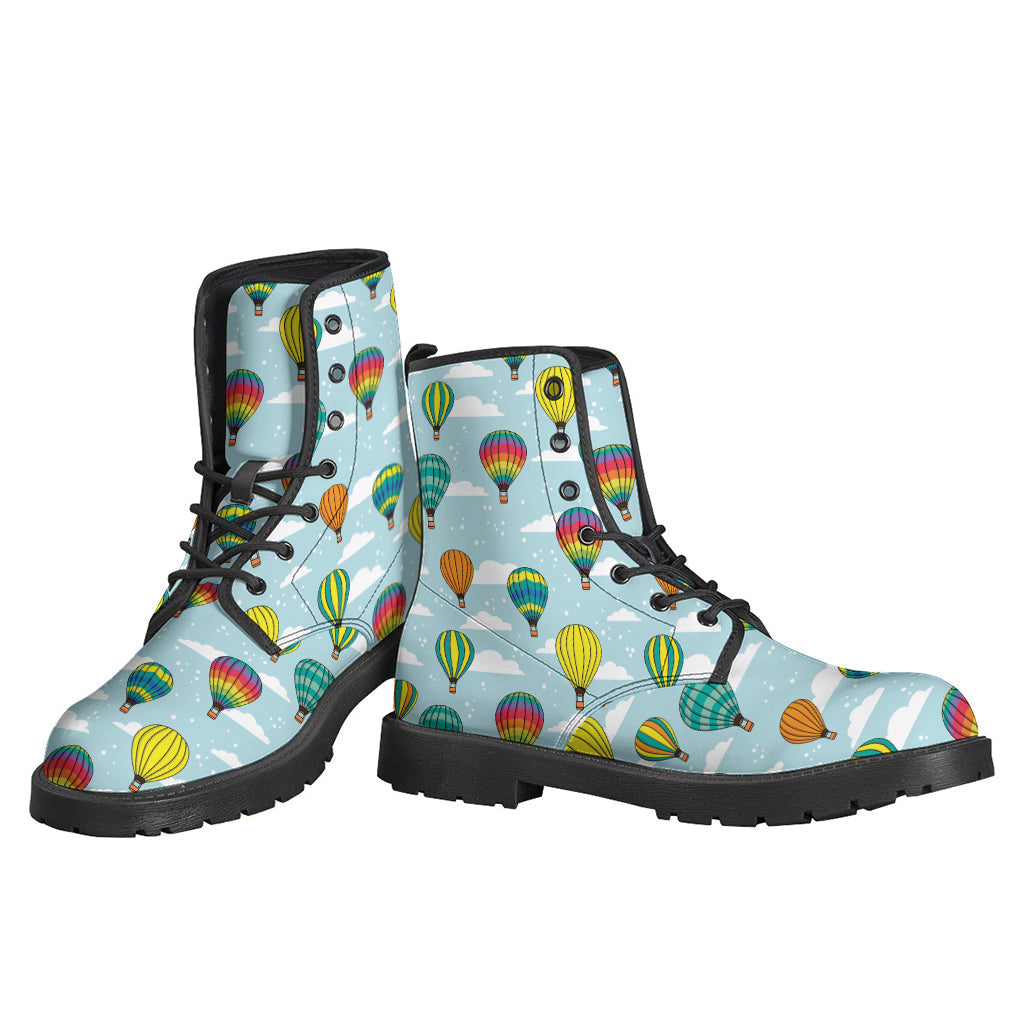 Colorful Air Balloon Pattern Leather Boots for Free-Spirited Hippies - 3