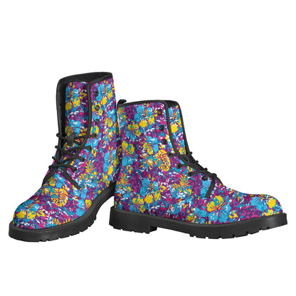 Colorful Aloha Camouflage Flower Print Leather Boots for Stylish Hippies - 3