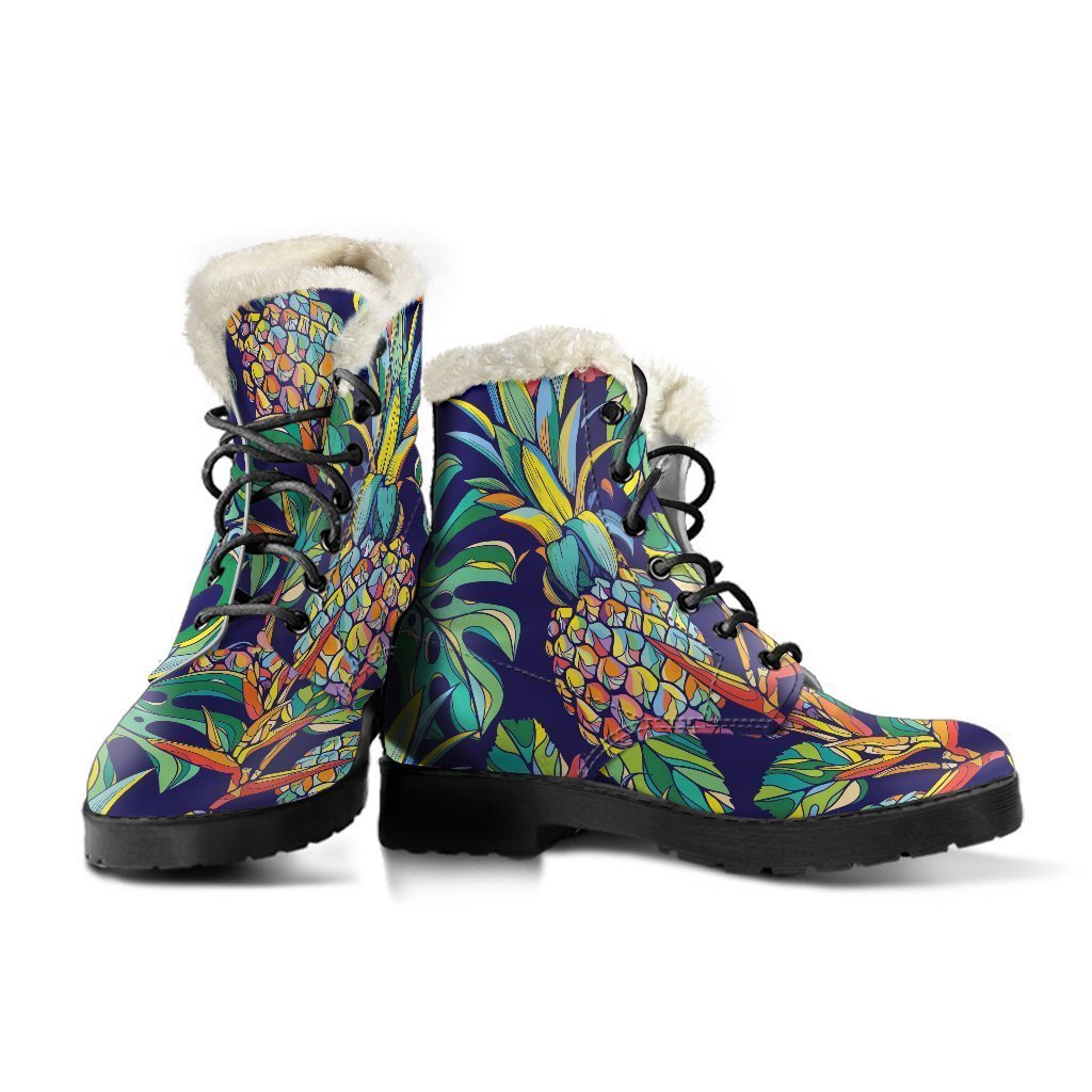 Colorful Aloha Pineapple Faux Fur Leather Boots for the Groovy Hippie Soul - 3