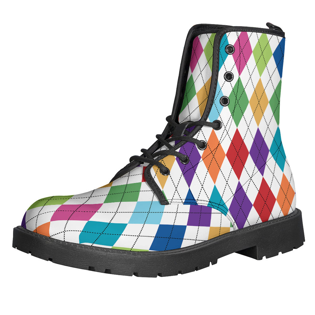 Step Out in Style with Colorful Argyle Pattern Leather Boots for Modern Hippies - 1