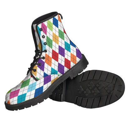 Step Out in Style with Colorful Argyle Pattern Leather Boots for Modern Hippies - 2