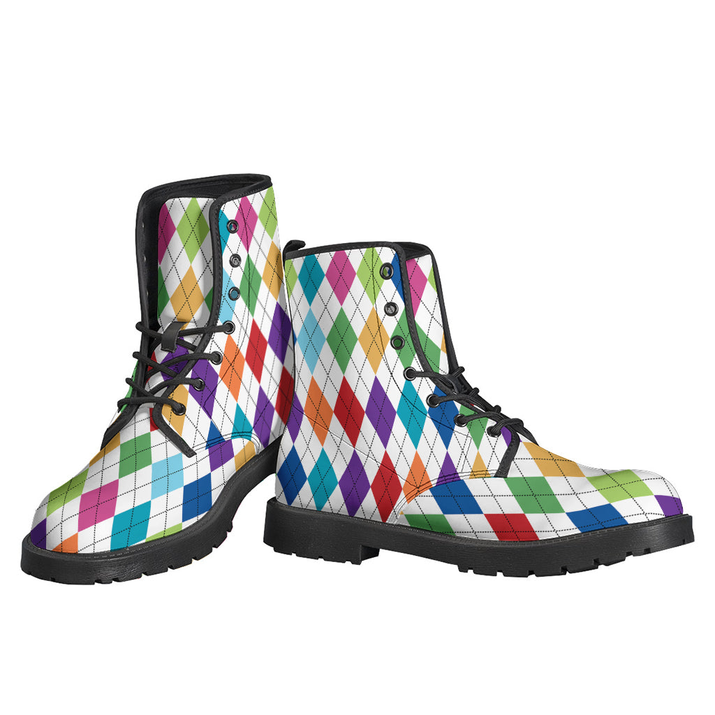 Step Out in Style with Colorful Argyle Pattern Leather Boots for Modern Hippies - 3