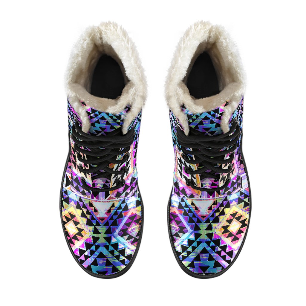 Boho Chic: Colorful Aztec Pattern Faux Fur Leather Boots for Free-Spirited Hippies - 4