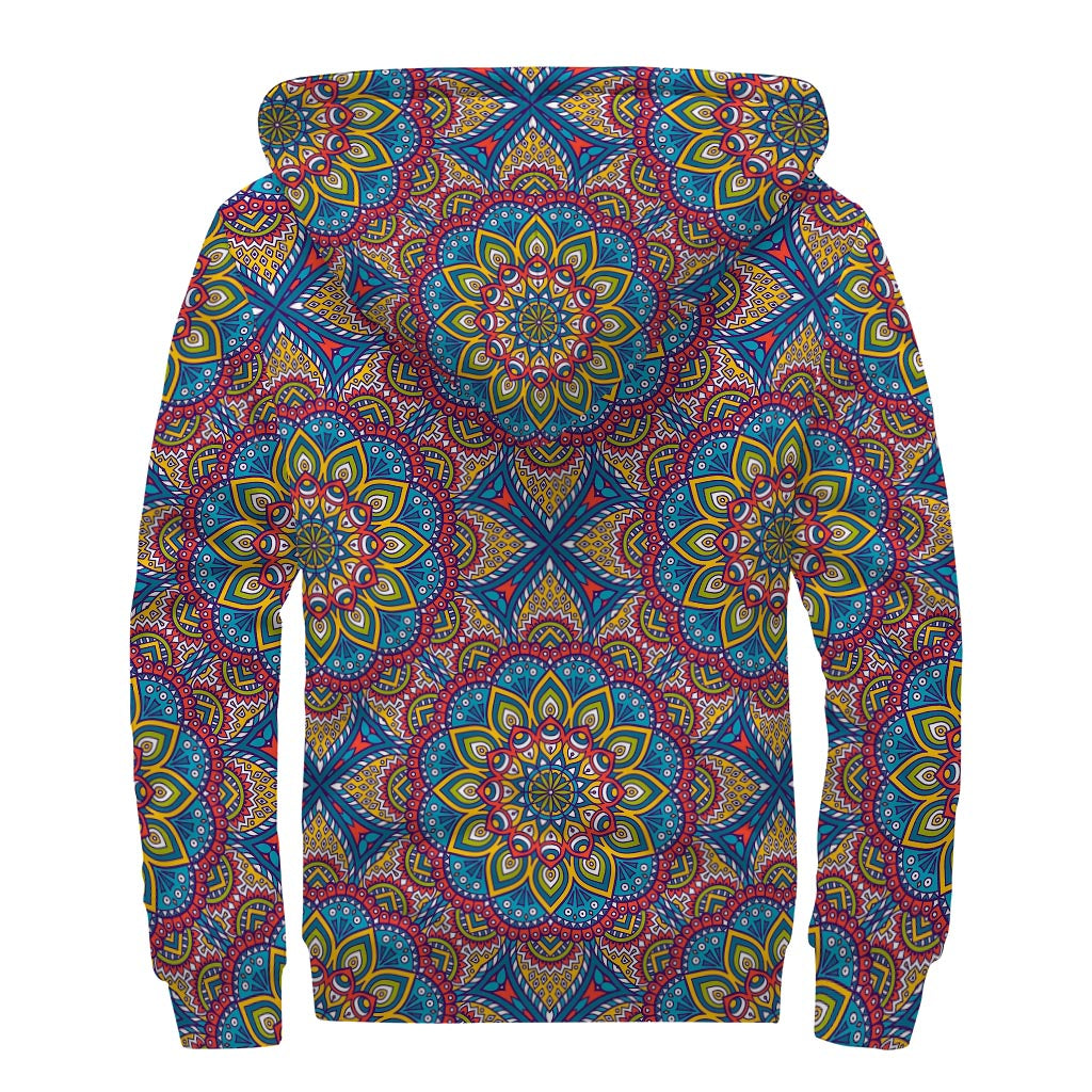 Colorful Bohemian Mandala Pattern Sherpa Lined Zip Up Hoodie for Free Spirited Hippies - 2