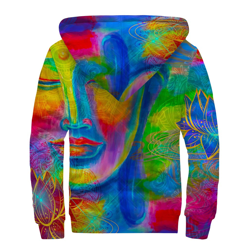 Groovy Buddha Print Sherpa Lined Zip Up Hoodie - 2