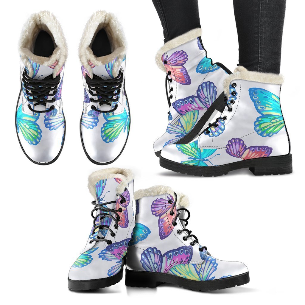 Colorful Butterfly Faux Fur Leather Boots for the Free-Spirited Fashionista - 2