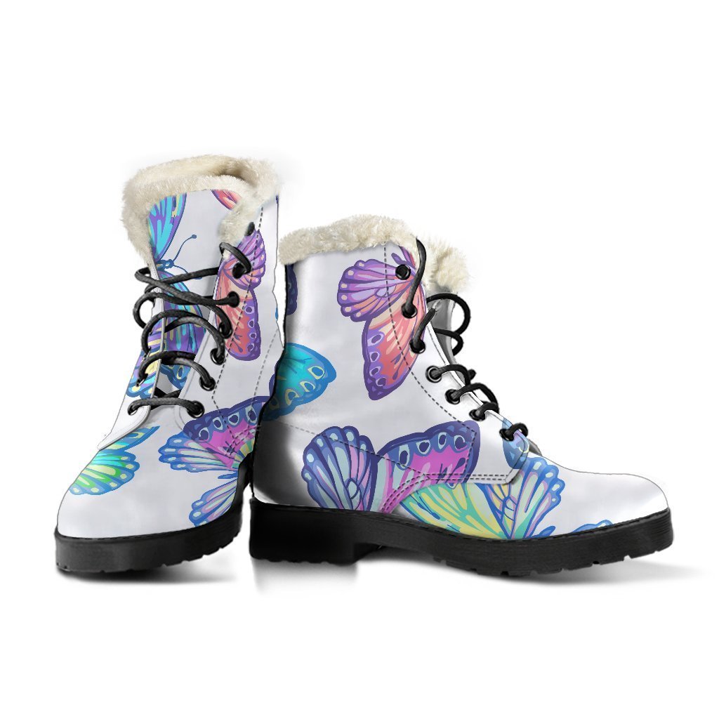 Colorful Butterfly Faux Fur Leather Boots for the Free-Spirited Fashionista - 3