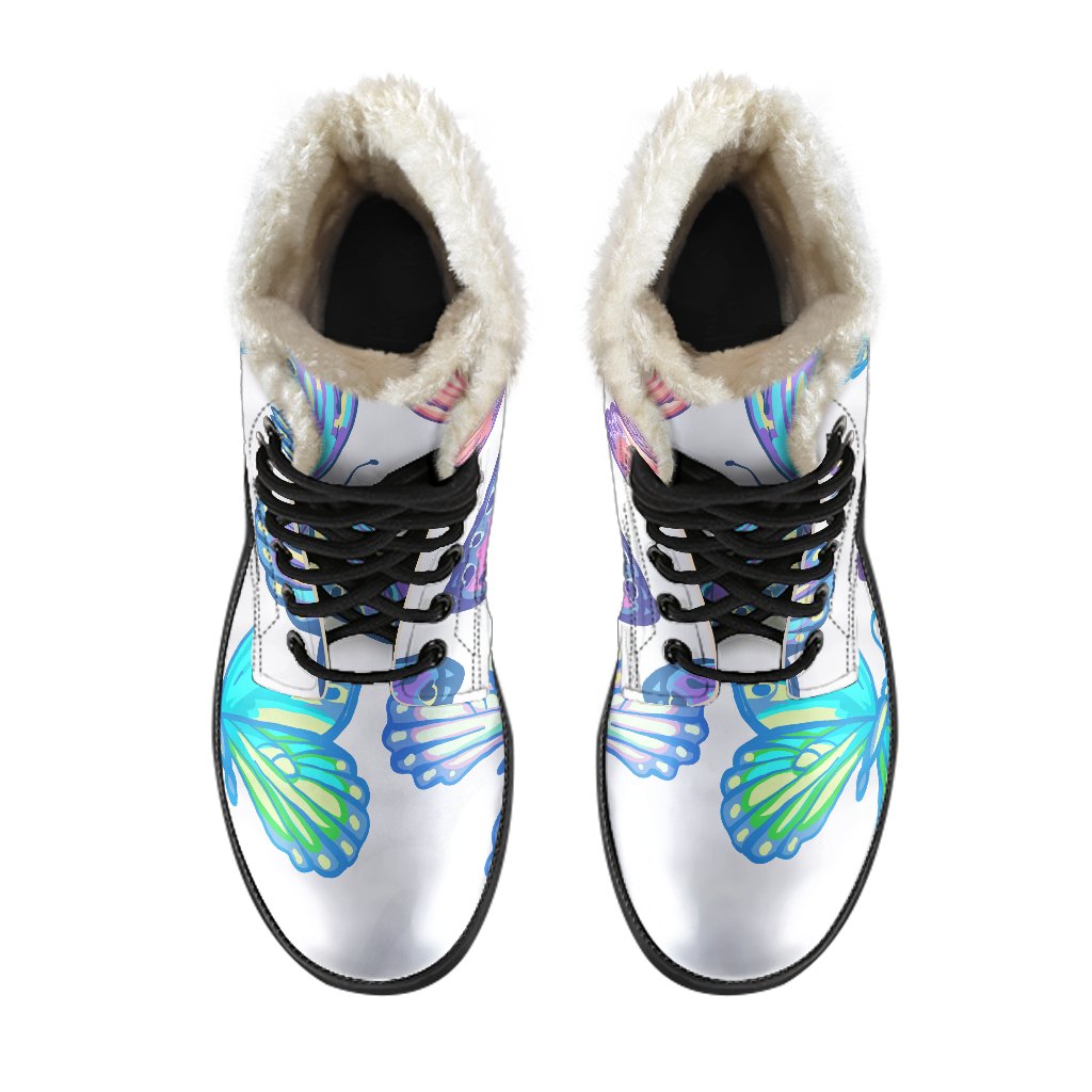 Colorful Butterfly Faux Fur Leather Boots for the Free-Spirited Fashionista - 4