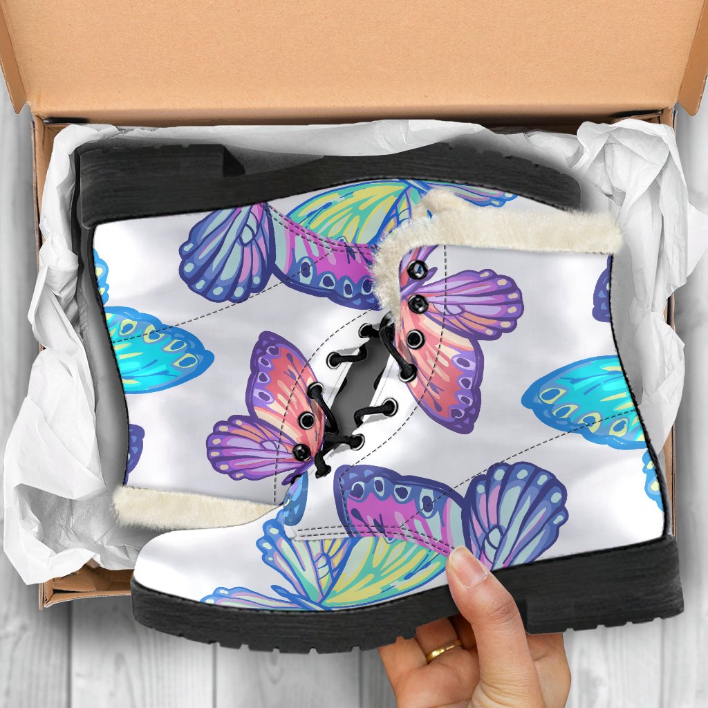 Colorful Butterfly Faux Fur Leather Boots for the Free-Spirited Fashionista - 5