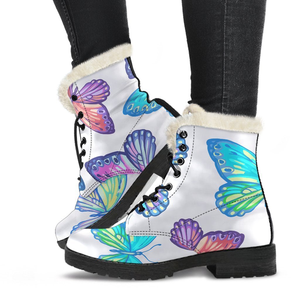 Colorful Butterfly Faux Fur Leather Boots for the Free-Spirited Fashionista - 1