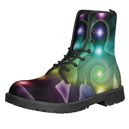 Colorful Chakras Aura Leather Lightweight Boots: Step Into Hippie Style! - 1