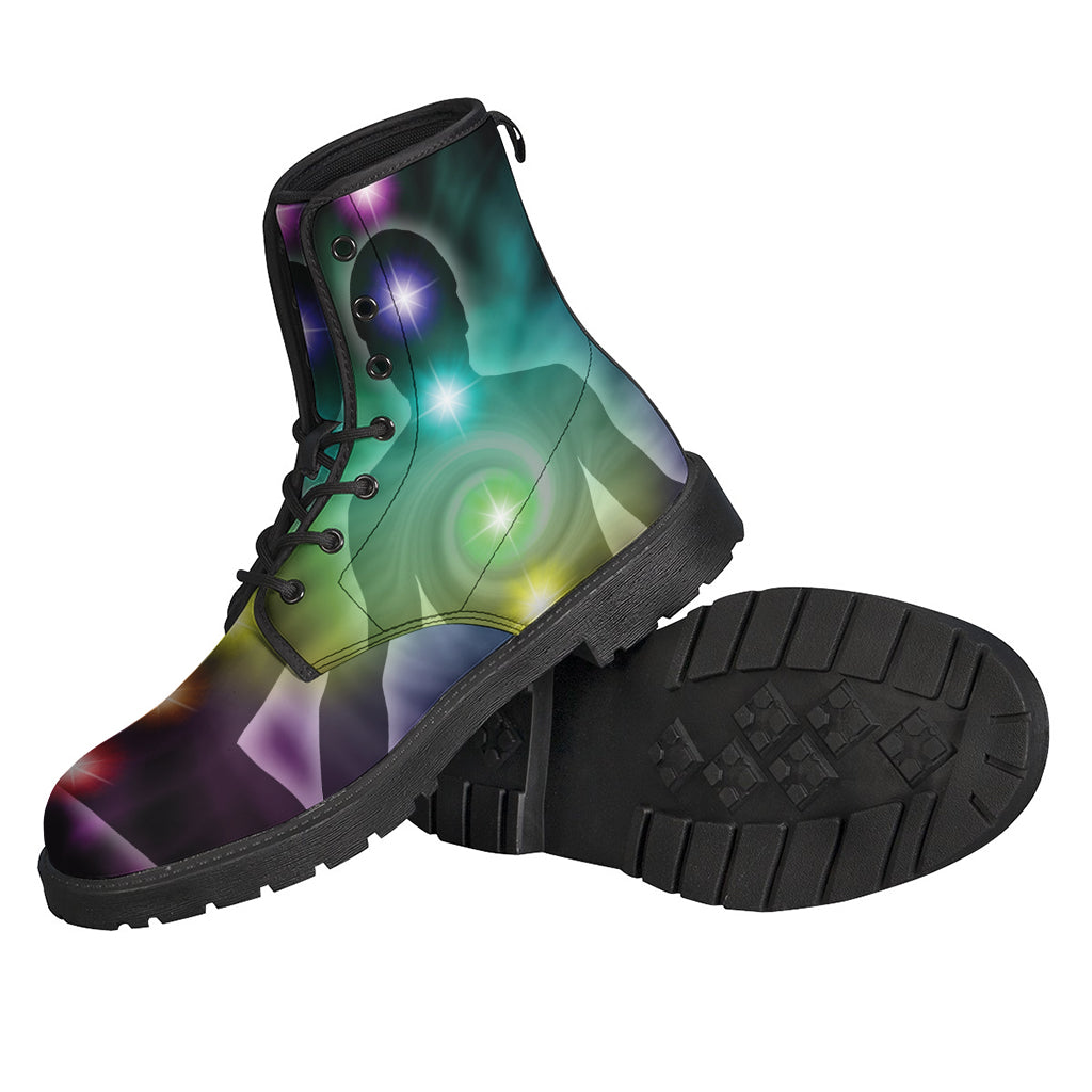 Colorful Chakras Aura Leather Lightweight Boots: Step Into Hippie Style! - 2