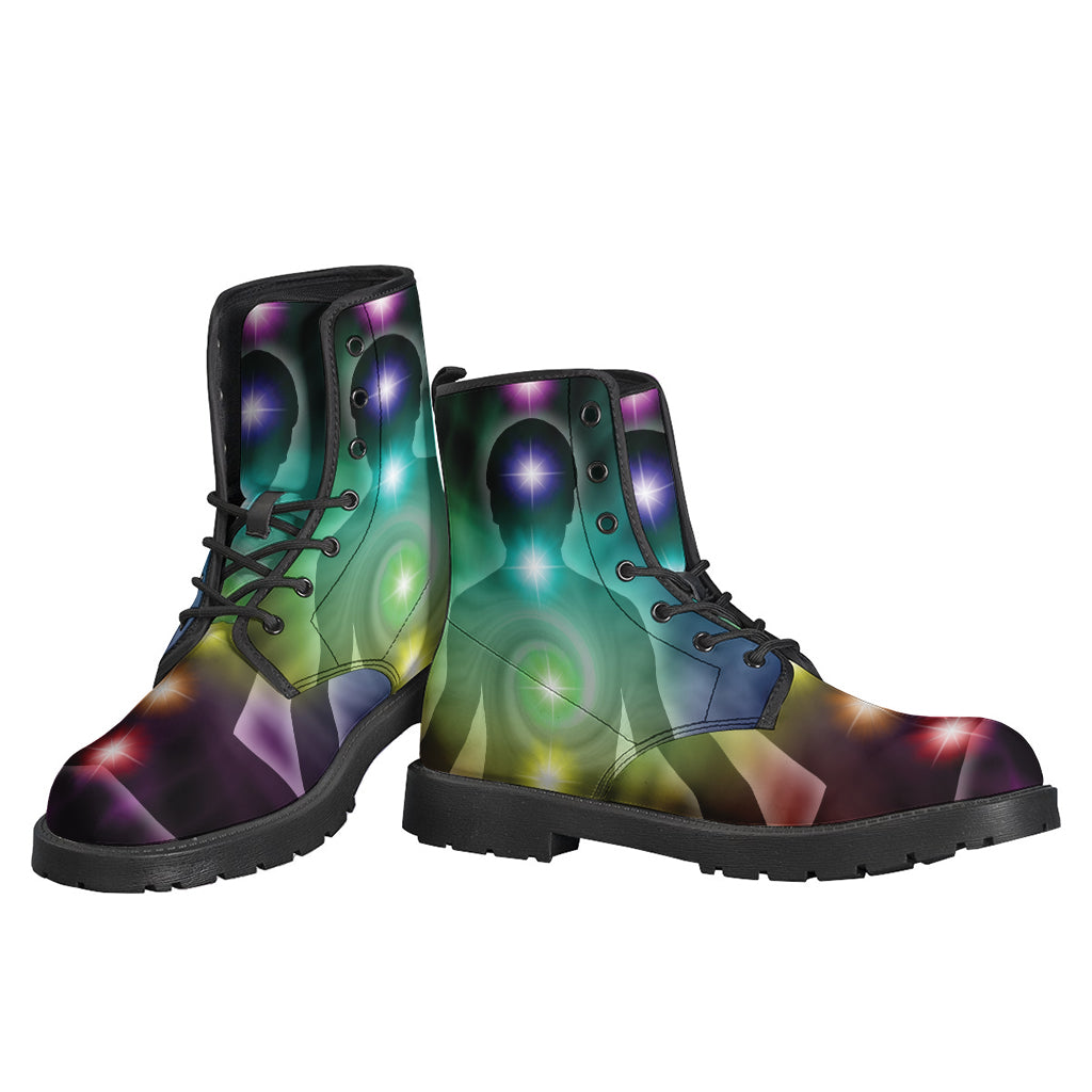 Colorful Chakras Aura Leather Lightweight Boots: Step Into Hippie Style! - 3