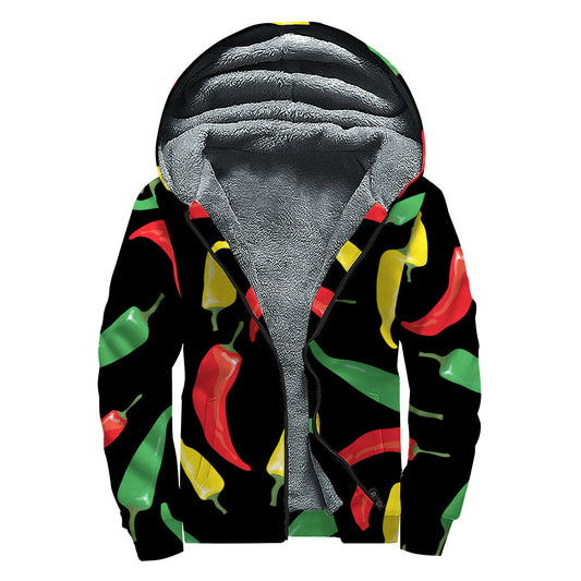 Colorful Chili Peppers Sherpa Lined Zip Up Hoodie: Embrace Your Inner Hippie Style - 1