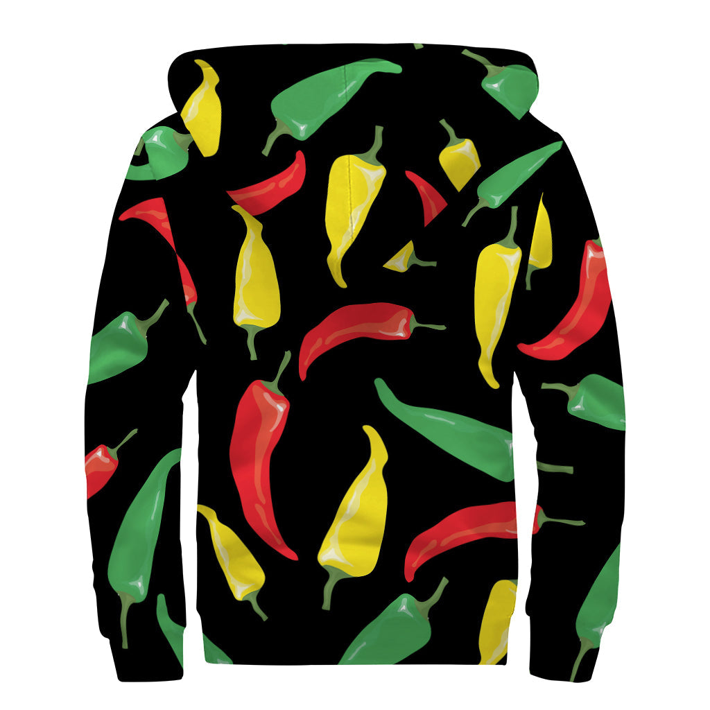 Colorful Chili Peppers Sherpa Lined Zip Up Hoodie: Embrace Your Inner Hippie Style - 2