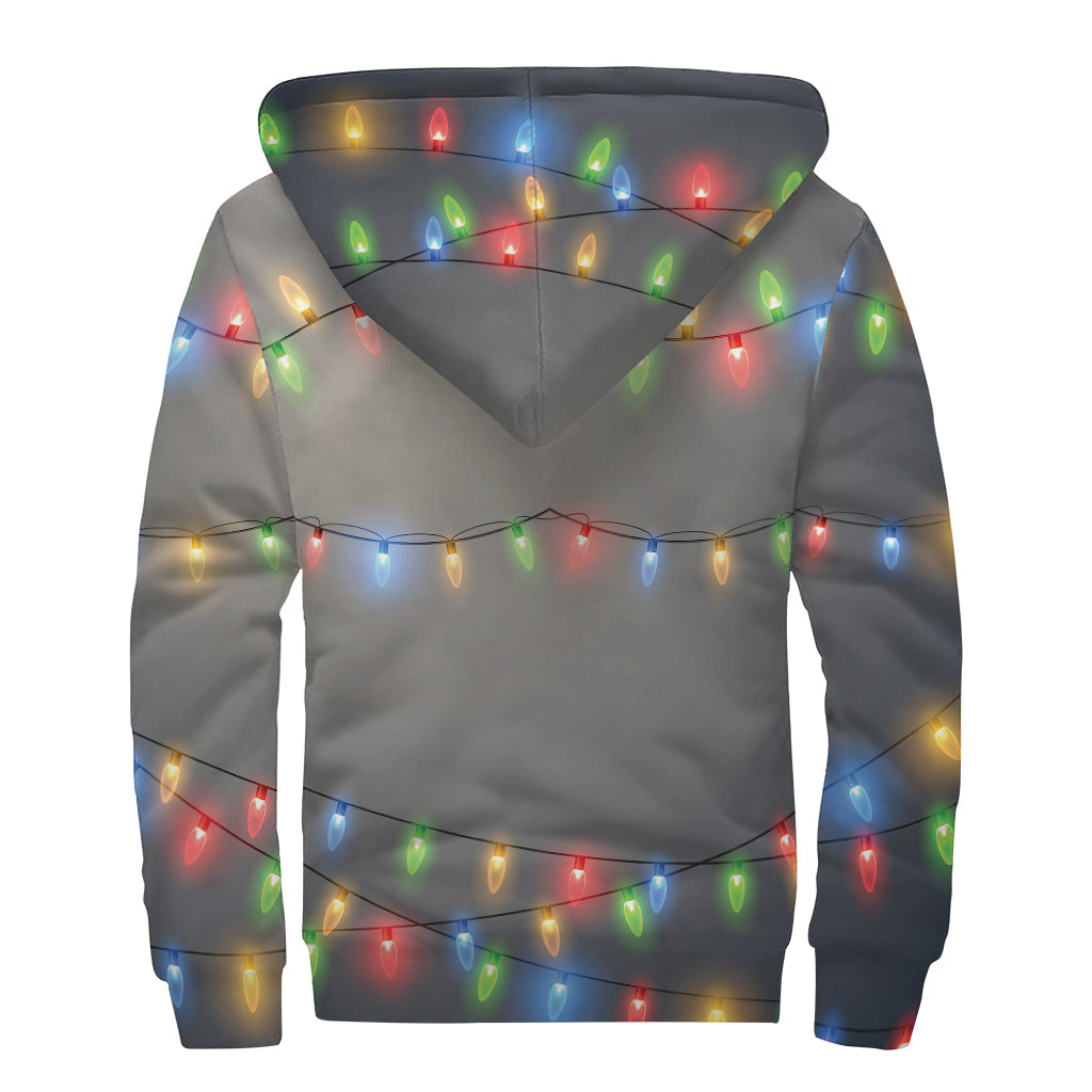 Colorful Christmas String Lights Sherpa Lined Zip Up Hoodie for Groovy Hippies - 2